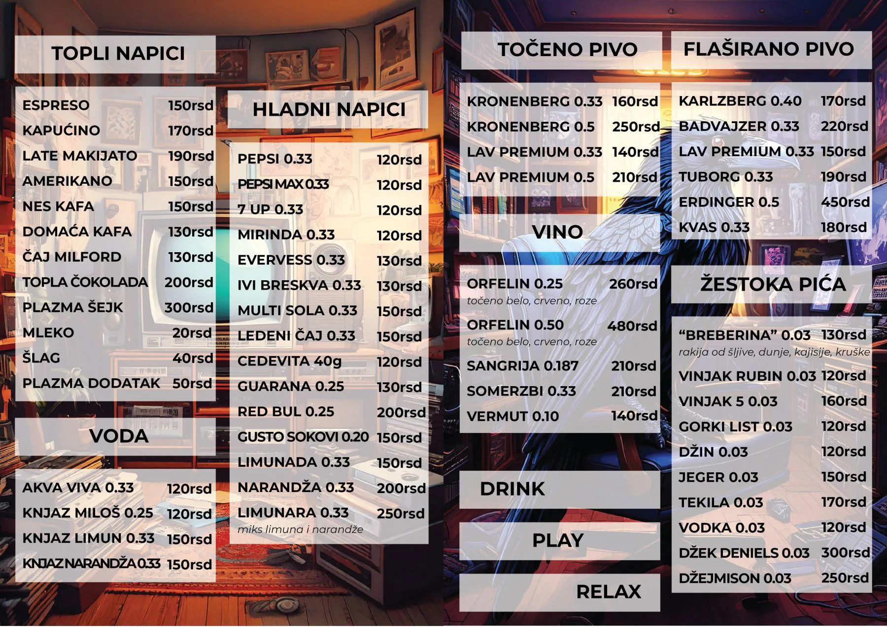 Cenovnik pića BravenTeen